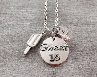 SALE, 16th Birthday Gift, 16th Birthday Necklace, sixteen,Silver Necklace, Sweet 16 necklace, Sweet 16 Gift, sweet 16 charm, Personalized