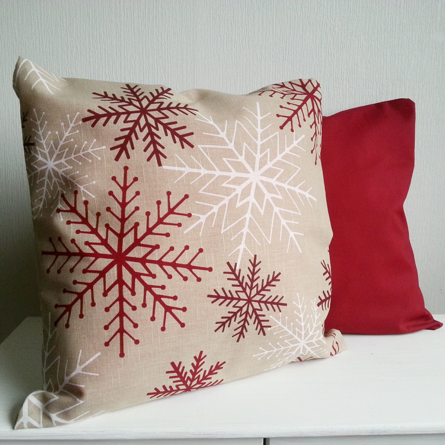 Set of snowflake pillow cover and red monochromatic by TitikaShop