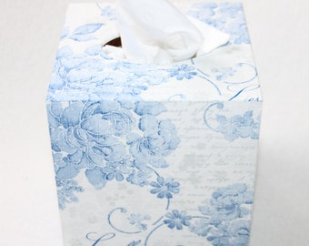 Les Fleurs Wooden Tissue Box, Flowers Handmade Tissue Box Cover, Great Gift for Birthday, Housewarming, Bathroom Decor