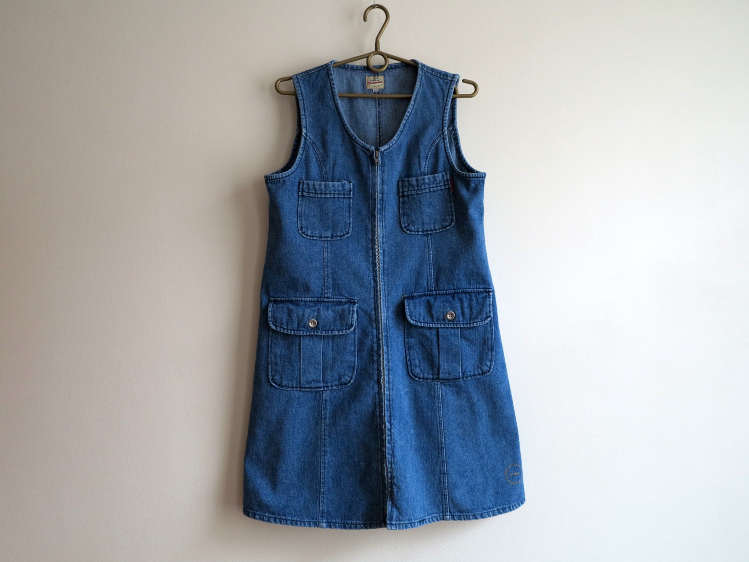 Blue Denim Jumper Dress Overall Bib Dress Cotton Jeans Sarafan