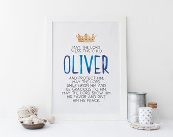 child blessing printable · childrens prayer print · boy baptism gift · prayer art print · blue watercolor · prayer for children · kids decor