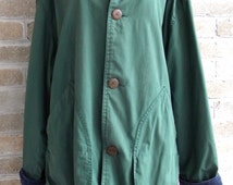 Vintage J Crew Barn Coat / Dark Green With Navy Trim / J Crew Field ...