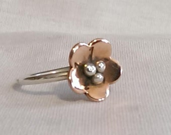 Sterling Silver Copper Flower Ring - Stackable Copper Flower Ring