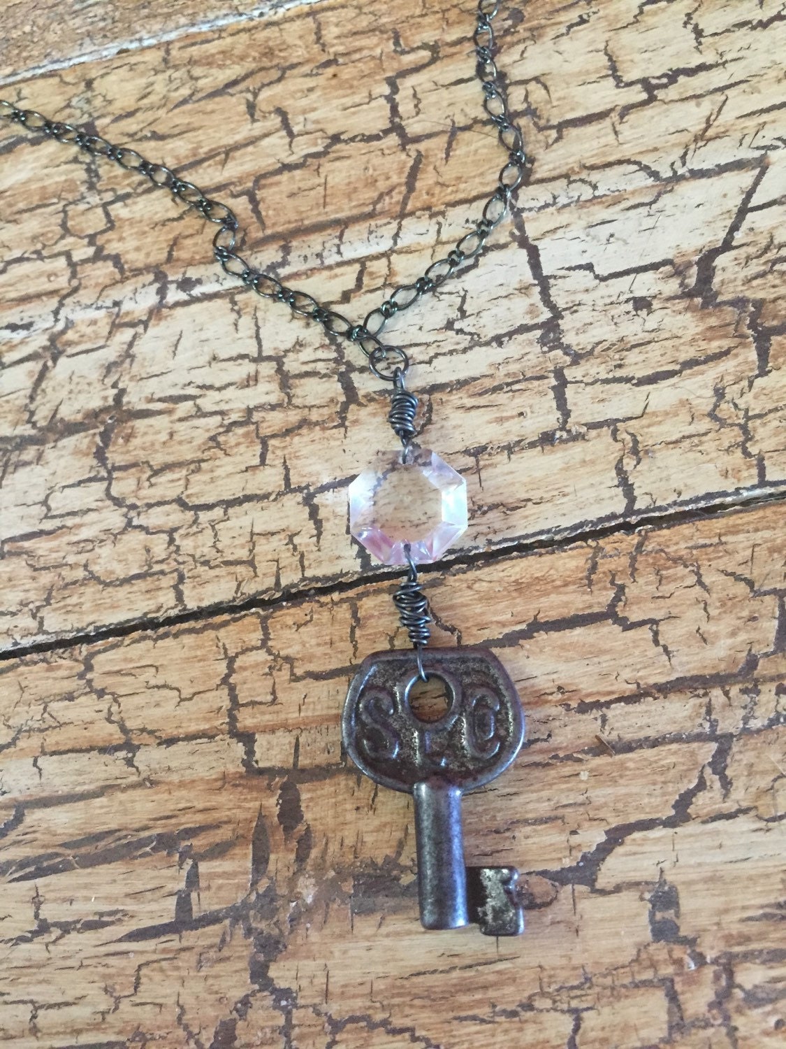 Vintage Key Necklace Accented With Chandelier Crystal