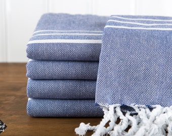 Classic Towel, Navy, Turkish Bath Towel, Turkish Cotton Towel, Peshtemal, Hammam Towel