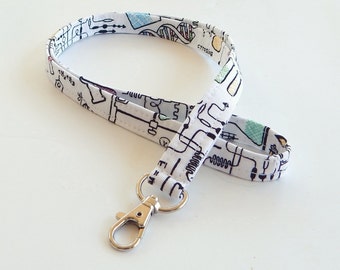 Science Lanyard / Beakers / Chemistry Keychain / Learning / DNA / Circuits / Key Lanyard / ID Badge Holder / Fabric Lanyard / Test Tubes