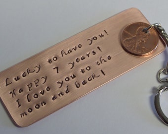 7th Anniversary Copper Gift ~ Keychain ~ Love note ~ copper key chain ~ Husband ~ Boyfriend ~