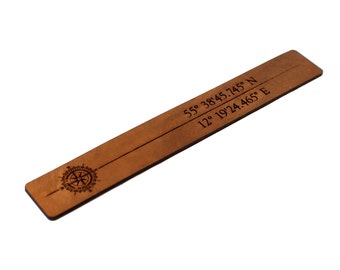 Leather Bookmark, Longitude Latitude Bookmark, GPS Bookmark, Coordinates Bookmark, Personalized Bookmark, Engraved Bookmark, Custom Bookmark