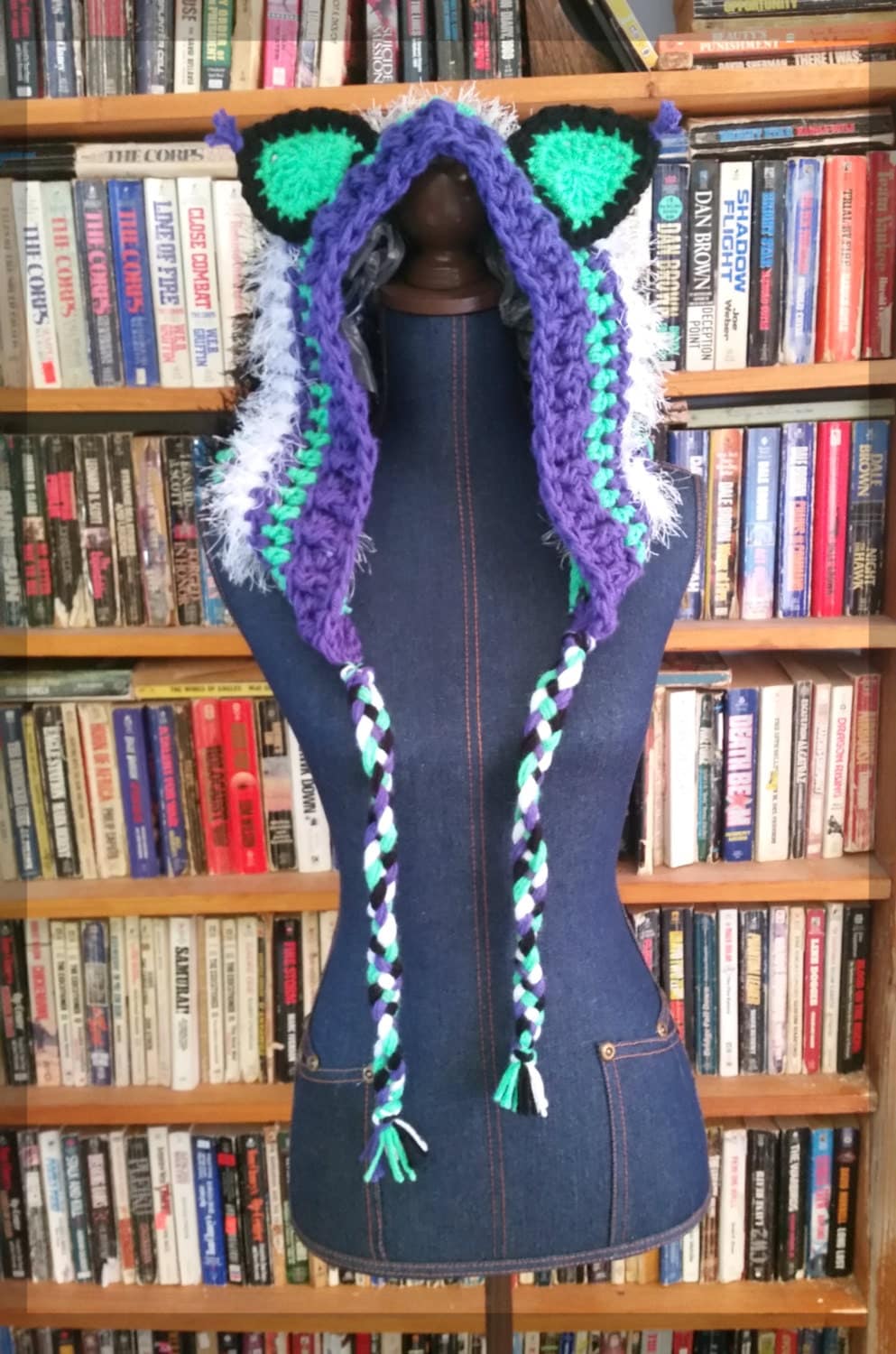 Purple and Green Fuzzy Cat Hoodie