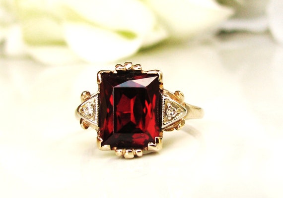 Vintage Emerald Cut Ruby & Diamond Ring by LadyRoseVintageJewel