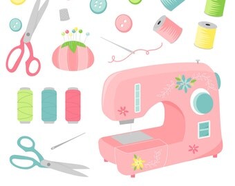 80% OFF SALE Sewing Clipart, Sewing Machine, Digital Sewing Clip Art, Thread Clipart, Printable, Commercial Use