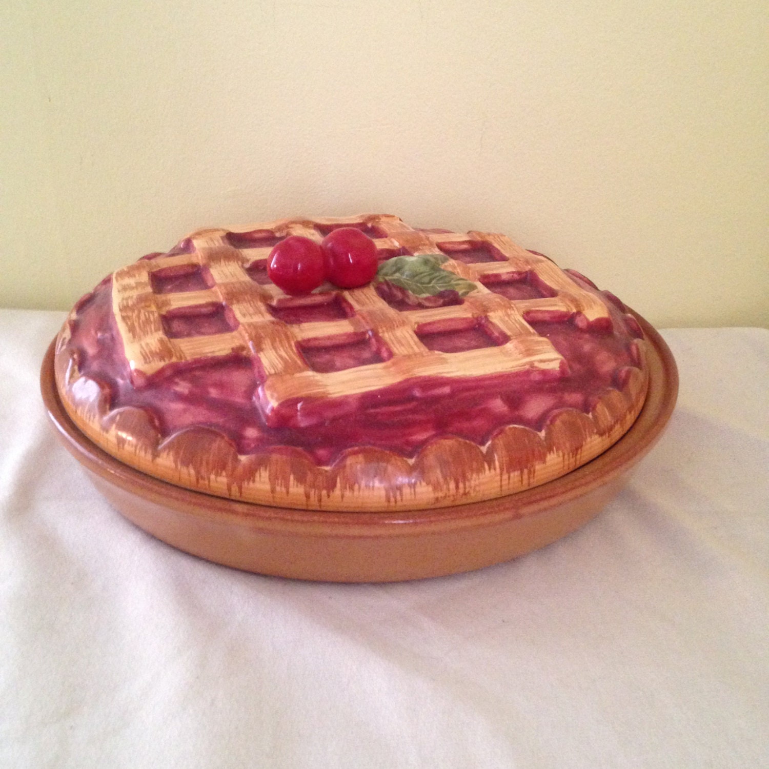 Cherry Pie Covered Plate Vintage Dish Ceramic Oven to Table