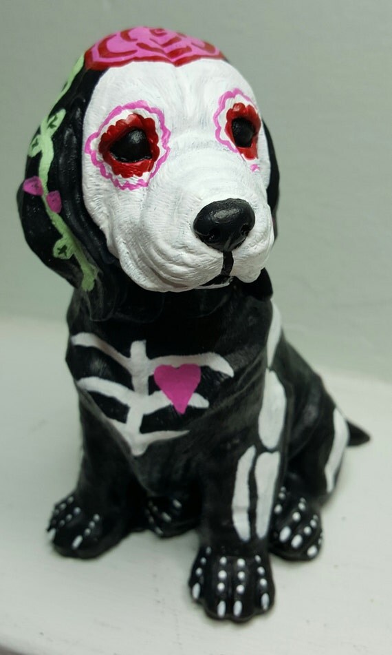Day of the Dead Beagle Hound Basset Sugar Skull Dog Statue