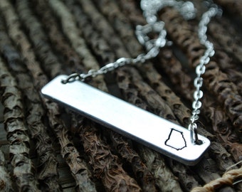 State Necklace Hand Stamped Jewelry | State Necklace | Personalized Jewelry | Silver Bar Necklace | State Jewelry | Hometown Jewelry