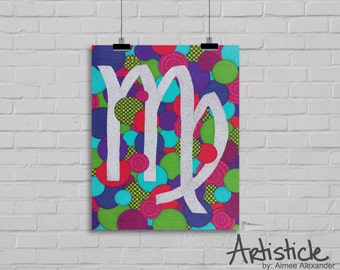 Virgo Art Print - Astrology Artwork - Modern Home Decor - Star Signs Drawing - Zodiac Art Print - Colorful Artwork - Blue Red Print