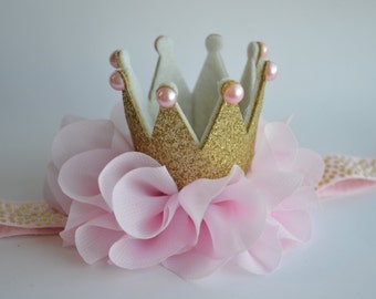 Pink and Gold Baby Crown Headband - Gold Glitter Baby Crown - Princess Crown - First Birthday Crown - Pink Toddler Crown - Photo Prop Crown