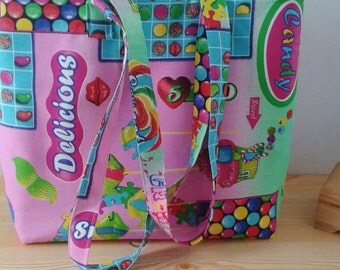 Beach tote bag, candy crush bag, canvas bag, canvas tote, pink tote bag, kawaii bag, kawaii tote bag, sweet tote bag, candy crush saga