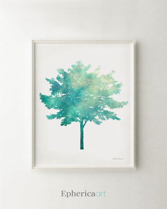 Tree Art Print Modern Nature Art Print Teal Wall art Teal