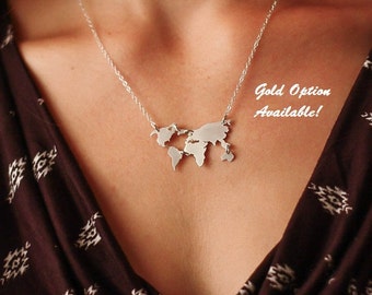 SALE • World Map Necklace • Earth Day Gift • Globe Necklace • World Travel Gift •Sterling Silver Earth Jewelry •World Silhouette •Wanderlust