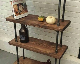 Rustic industrial pipe and wood bookcase | rustic industrial steel wood bookcase | pipe wood furniture | industrial chic shelves| bookshelf