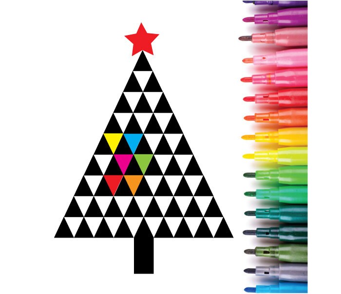 Modern geometric Christmas Tree instant download colouring
