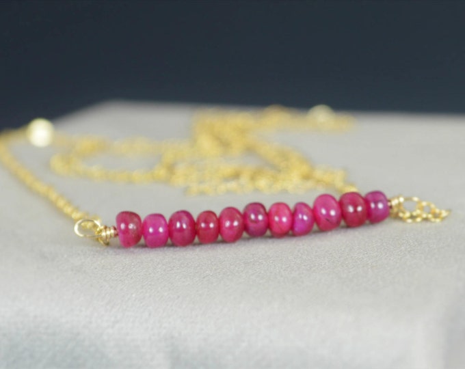 Ruby Necklace, Gem Bar, Dainty 14k Gold Fill, Sterling Silver, Rose Gold, Red Necklace, Faceted Ruby, Bar Necklace, Gold Ruby Necklace