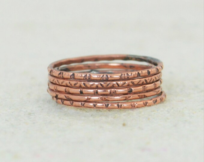 Set of 5 Copper BoHo Rings, BoHo Rings, Tribal Rings, Boho Stacking Rings, Rustic Copper Rings, Copper Rings, Copper Arthritis Rings, Copper