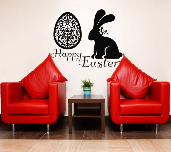 Easter Wall Art Sunday Decal Vinyl Egg Sticker Rabbit by CozyDecal