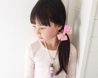 SLEEPY GEO MAMA Taupe hair - handpainted wooden bead necklace, mama doll necklace, topknot doll necklace, girls necklace, kids necklace