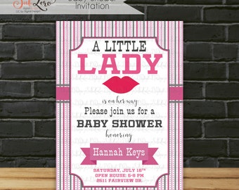 Baby Shower Invitation, Baby Girl Shower Invitation, A Little Lady Is on Her Way Shower Invitation, Little Lady Lips Baby Shower Invite 5x7