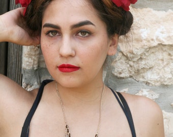 Red Rose Flower Crown Headband (Costume Day of the Dead Headpiece Catrina Mexican Headdress Costume Halloween Dia De Los Muertos Sugar Skull