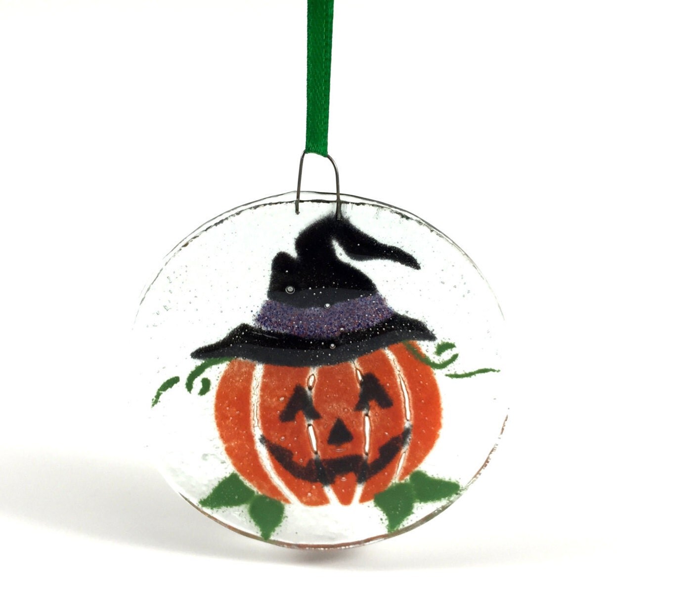 Halloween Pumpkin Fused Glass Ornament