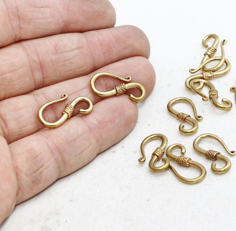 3 Pcs Raw Brass Hook Clasps 22mm Bracelet Connectors Fish