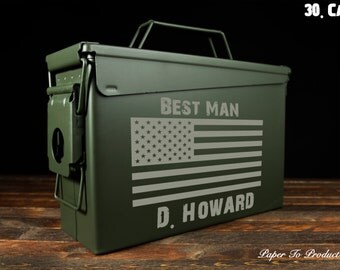 Personalized 30. Cal Ammo Box // Custom Engraved Monogram for Gift Present Groomsmen Bridesmaid gifts Wedding Event