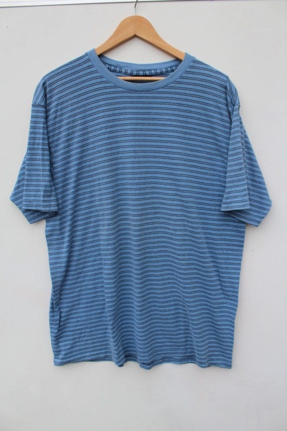 90s Striped T-Shirt / Blue / Oversized Men's LARGE