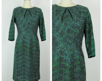 SALE Vintage 1950s Dress / 50s Green Lurex Tinsel Wiggle Dress / Medium
