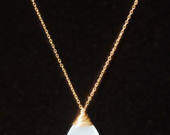 GORGEOUS Aqua Chalcedony drop necklace // Glowing Aqua Chalcedony AAA gemstone // Wire wrapped jewelry // Made in Hawaii with love //