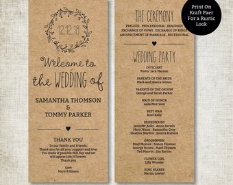 Classic Wreath Wedding Program Template Download, Editable Text, Kraft Wedding Program, Instant Download PDF template, Tealength