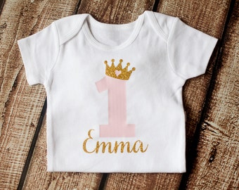 First Birthday Onesie - 1st Birthday Outfit - First Birthday Outift - Personalized Girls Gold Pink Princess Shirt - BODYSUIT ONLY