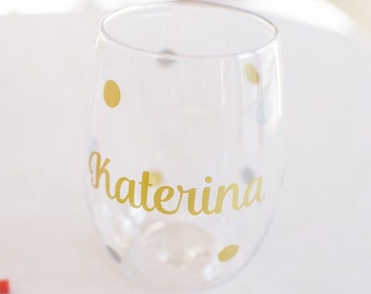 Personalized wine glasses, PLASTIC wine glasss, Govino wine glass, Bridesmaid gift, stemless wine glass