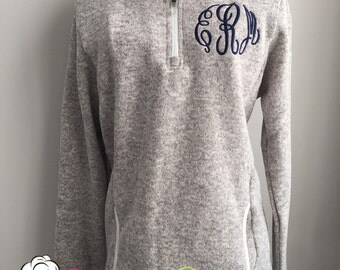 Monogrammed Quarter-Zip Pullover Sweatshirt-Monogrammed Heathered Fleece Quarter Zip Sweatshirt by Charles River-Monogrammed Sweater