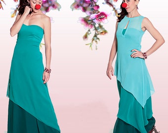 Bridesmaid Maxi Dress, Party Dress, Turquiose Wedding Dress, Strapless Graduation Dress, Mint Prom Dress. Boho Ethnic B&W Evening Dress