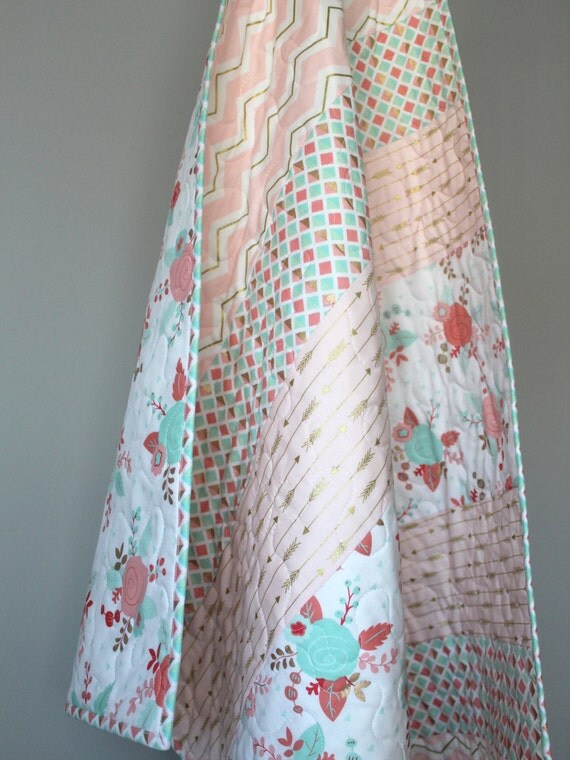 Blush Pink and Metallic Gold Baby QuiltBlush by GoBeWonderful
