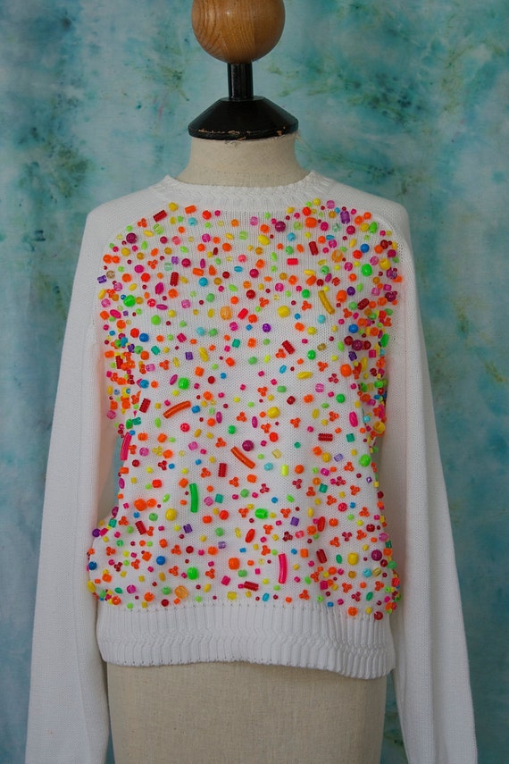 Multicolored Handbeaded Pullover Sweater Beaded Sweater