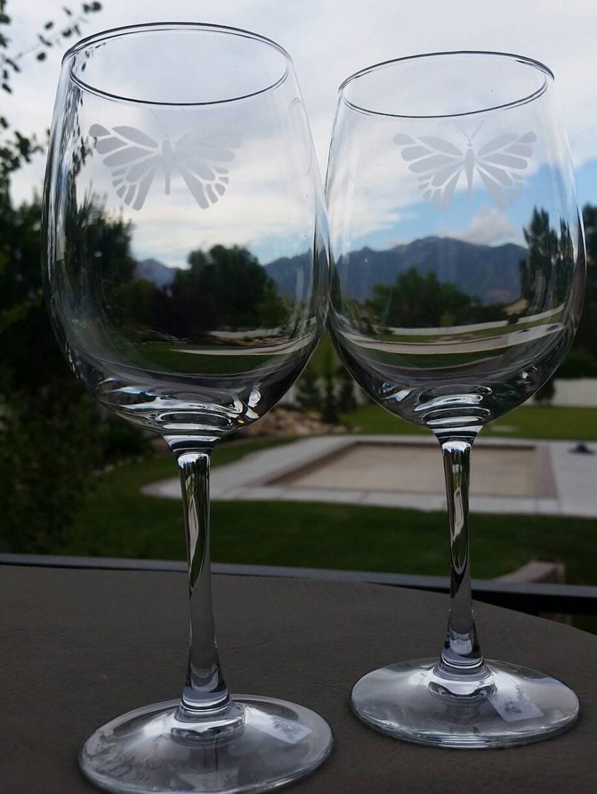 Butterfly Etched Wine Glasses by KraftKonnection on Etsy