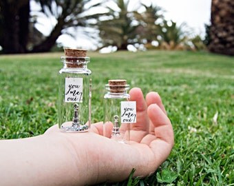 You Me Oui! Paris love. Tiny message in a bottle. Miniatures. Personalised Gift. Funny Love Card. Valentine Card. Special greeting card.