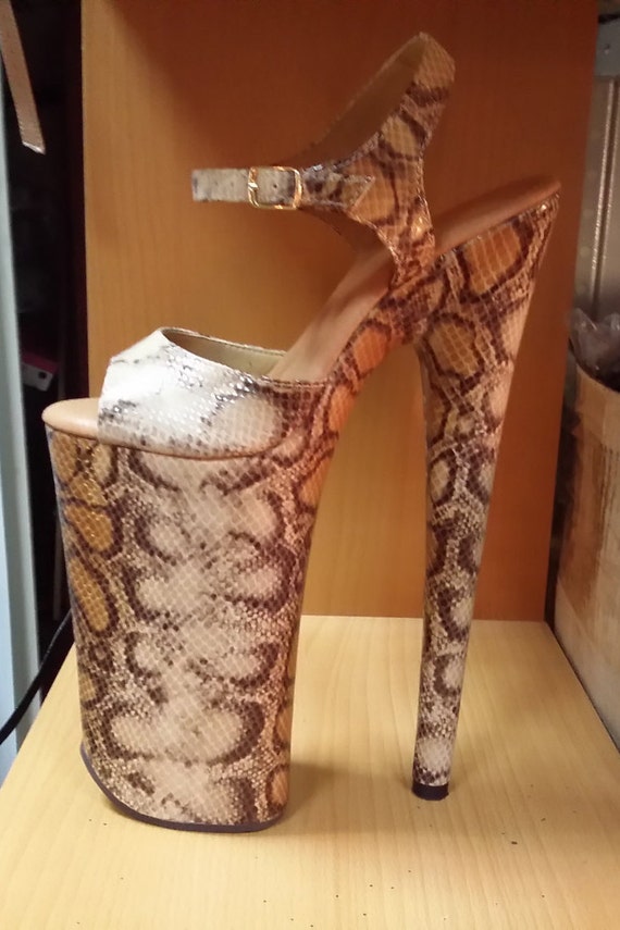 Custom made pole dance shoes python print leather by heelsnthrills