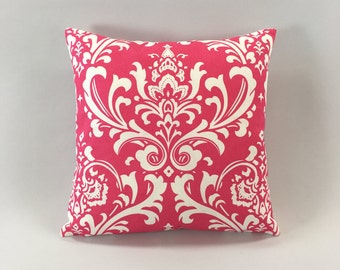 Candy Pink Damask Pillow Cover - Ozborne Candy Pink/White Print - Pink Accent Pillow - Designer Pillow Cover - Hidden Zipper - Custom Sizes