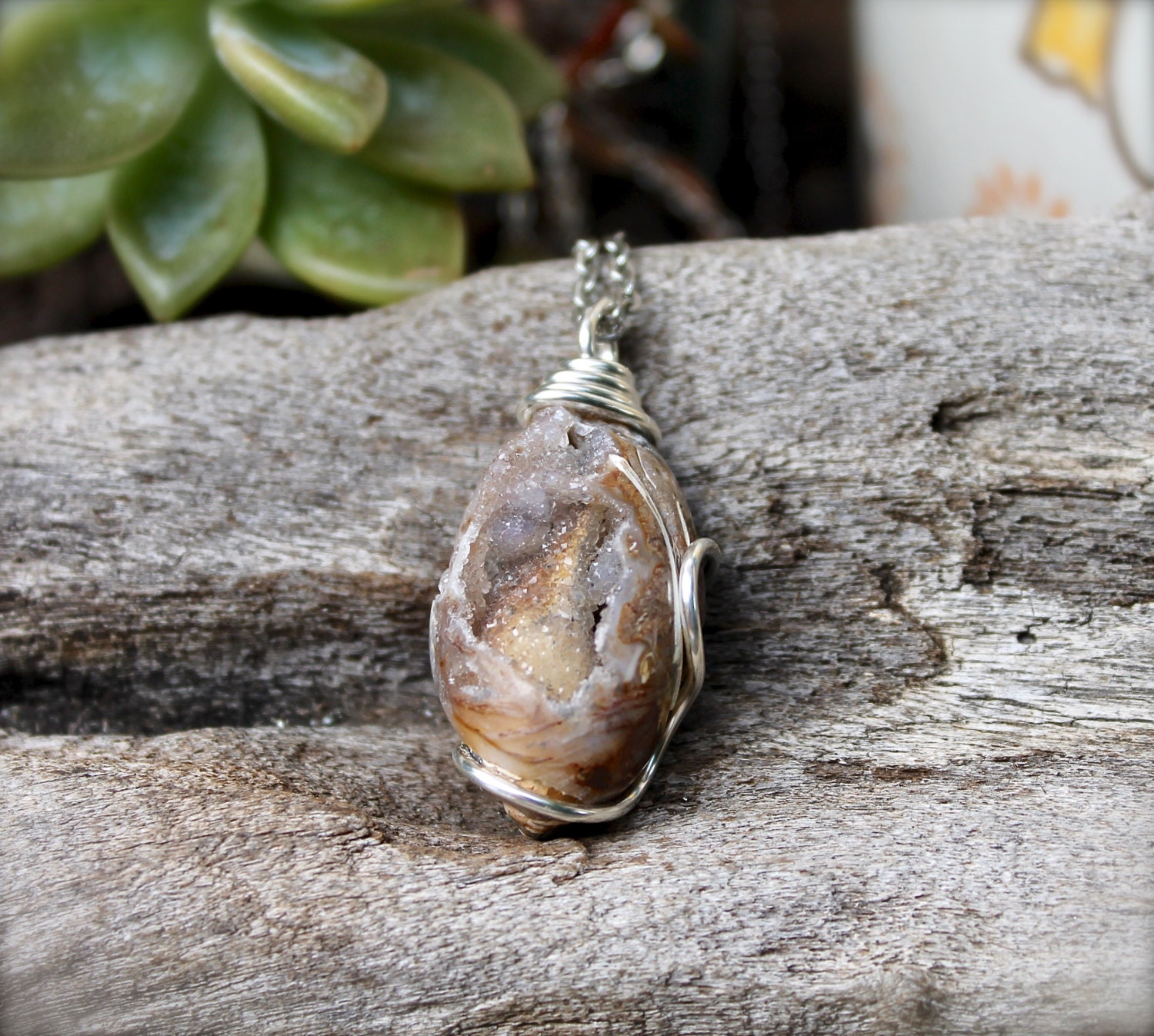 Fossil Druzy Shell Necklace Seashell Fossil Jewelry