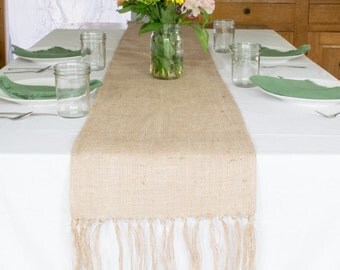 Burlap Table Runner, Fringed, 14 x 108 inches, best used on 8 ft table